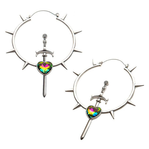 20G Spike & Sword Gem Plug Hoops