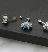 Square Aqua CZ Cartilage Barbell