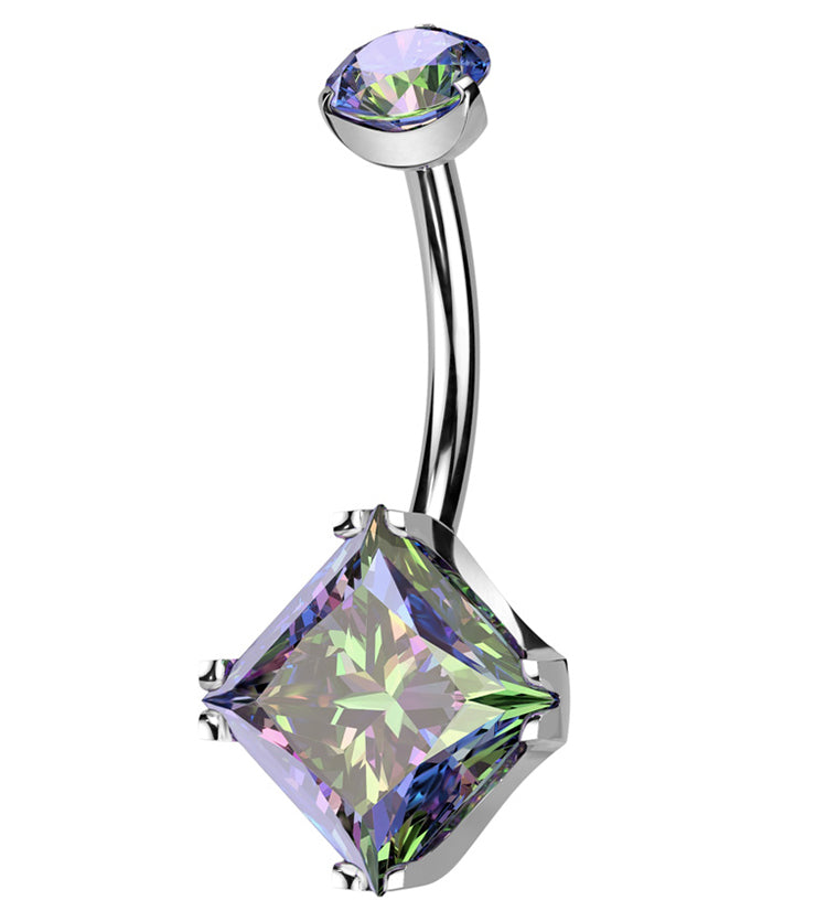 Square Black Aurora CZ Internally Threaded Titanium Belly Button Ring