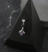 Square Black Aurora CZ Internally Threaded Titanium Belly Button Ring