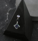 Square Black Aurora CZ Internally Threaded Titanium Belly Button Ring