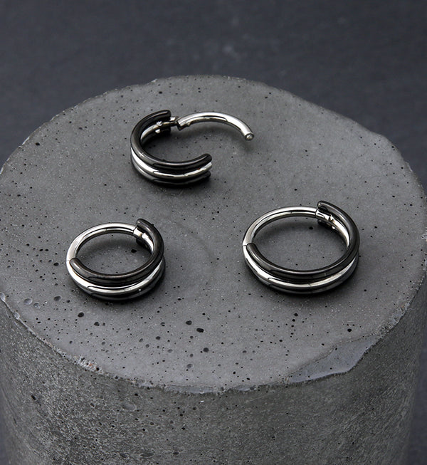 Stacked Black And White Titanium Hinged Segment Ring