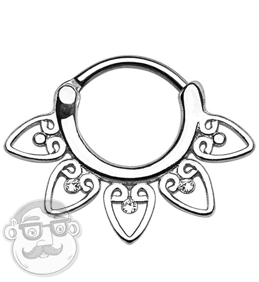 16G Stainless Steel Heart CZ Gem Fan Septum Clicker