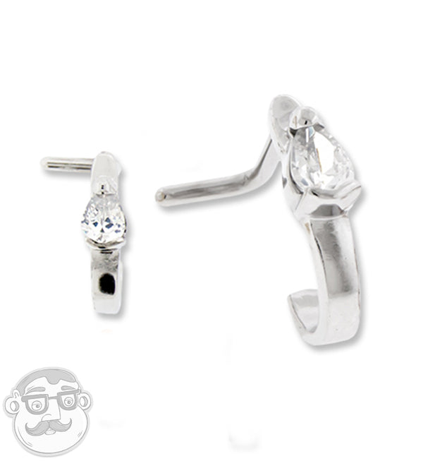 18G Teardrop CZ Nose Curve Ring