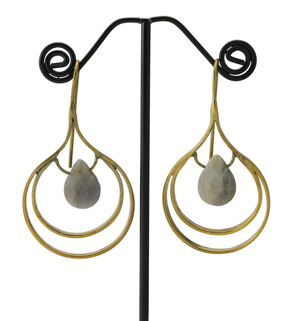 Teardrop Labradorite Brass Hangers / Earrings