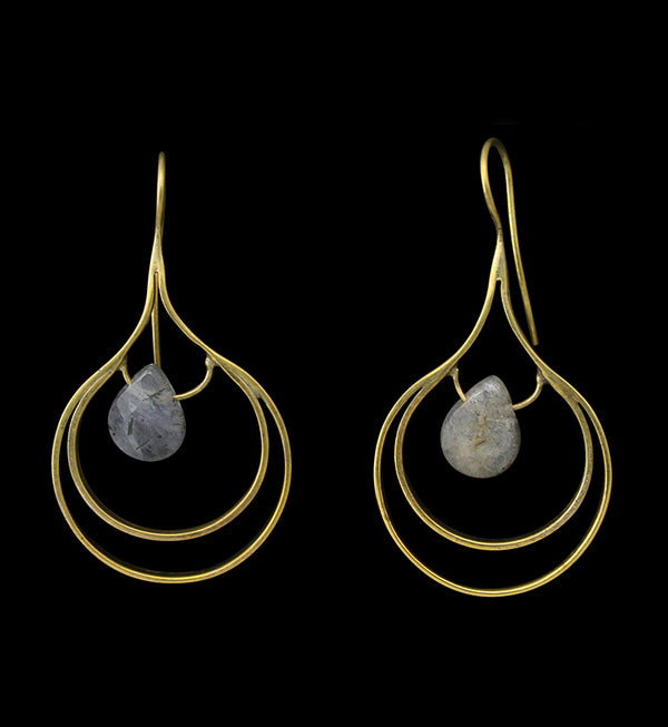 Teardrop Labradorite Brass Hangers / Earrings