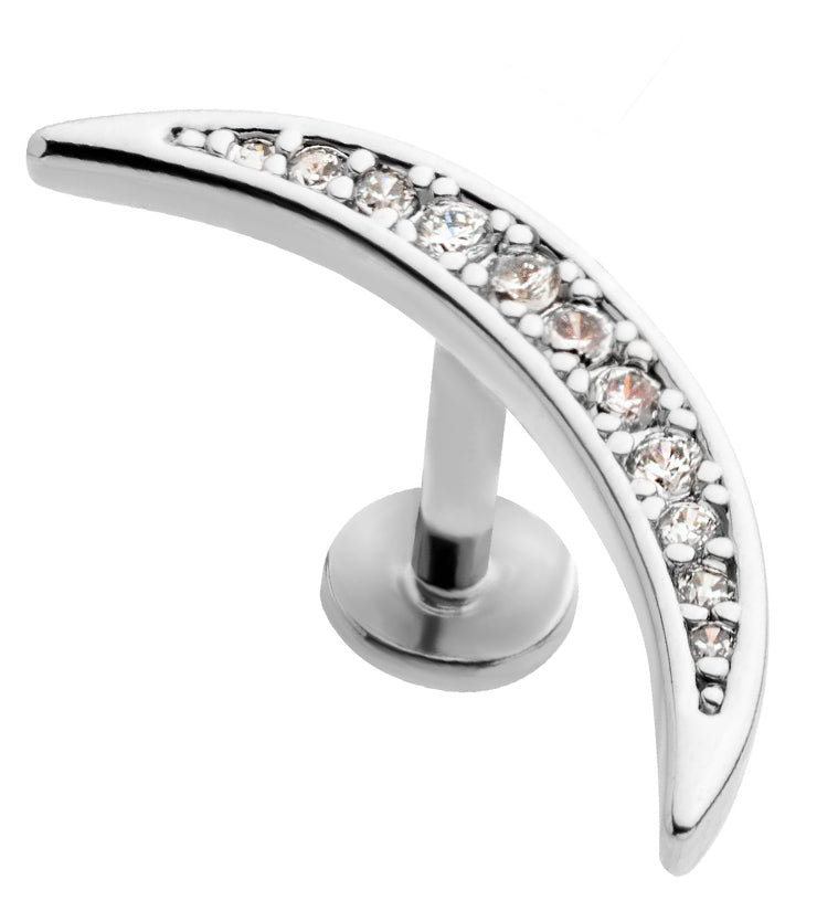 Thin Crescent CZ Stainless Steel Threadless Labret