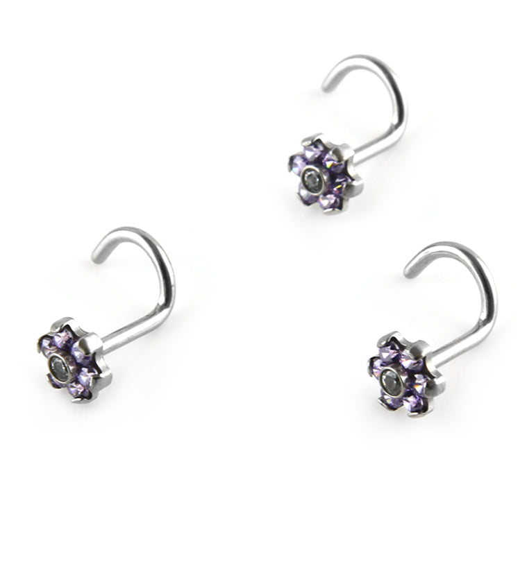 18G Titanium Purple CZ Flower Nose Screw