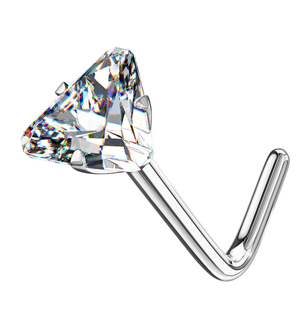 20G 14kt White Gold CZ Triangle L Shaped Nose Ring