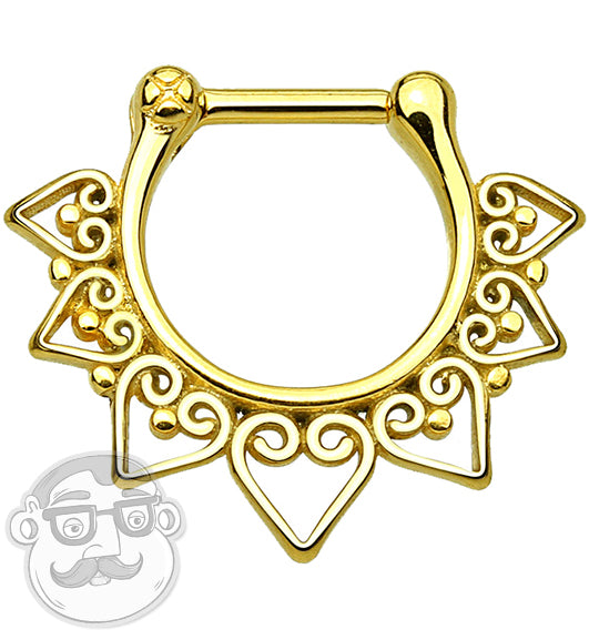 16G Tribal Heart IP Gold Stainless Steel Septum Clicker