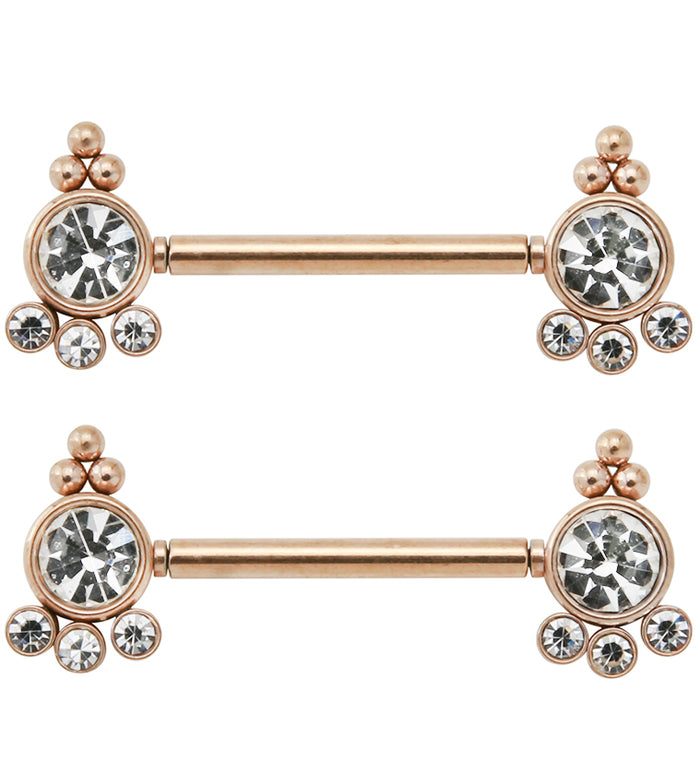 14G Rose Gold PVD Trilogy Threadless Nipple Ring Barbells UrbanBodyJewelry