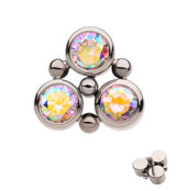 Trinity Beaded Rainbow Aurora CZ Internally Threaded Titanium Top