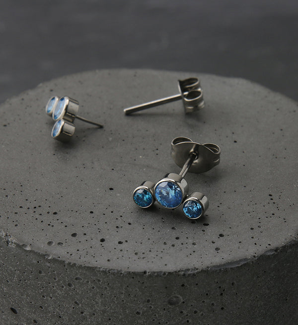 Triple Aqua CZ Titanium Threadless Earrings