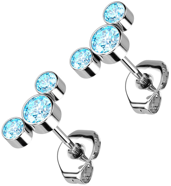 Triple Aqua CZ Titanium Threadless Earrings