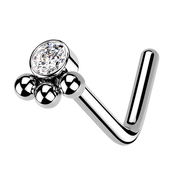 Triple Beaded Clear CZ L Bend Nose Stud