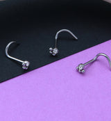 Triple Beaded Clear CZ Nose Screw Ring