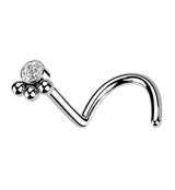 Triple Beaded Clear CZ Nose Screw Ring