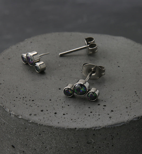 Triple Black Aurora CZ Titanium Threadless Earrings