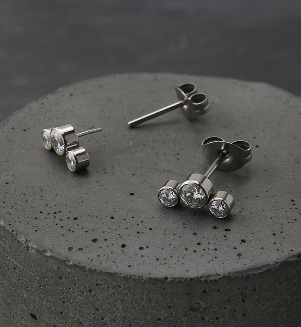 Triple Clear CZ Titanium Threadless Earrings