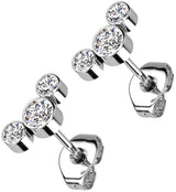 Triple Clear CZ Titanium Threadless Earrings