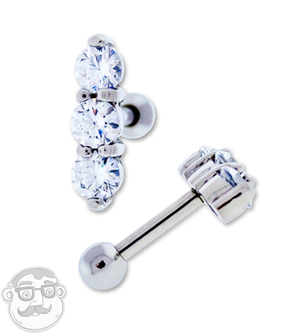 Triple CZ Steel Tragus / Cartilage Barbell