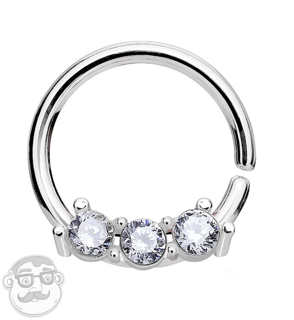 18G Silver Triple CZ Septum Ring