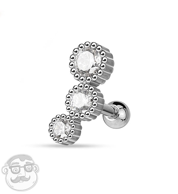 Triple Annular CZ Steel Tragus / Cartilage Barbell