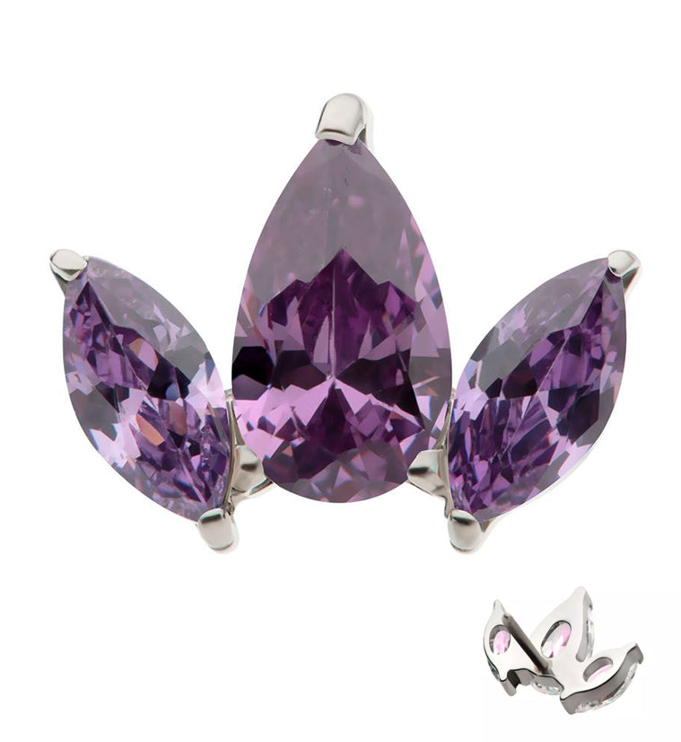 Triple Empress Teardrop Amethyst CZ Threadless Titanium Top