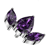 Triple Empress Teardrop Purple CZ Internally Threaded Titanium Top