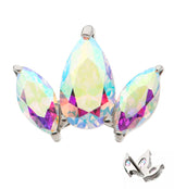 Triple Empress Teardrop Rainbow Aurora CZ Threadless Titanium Top