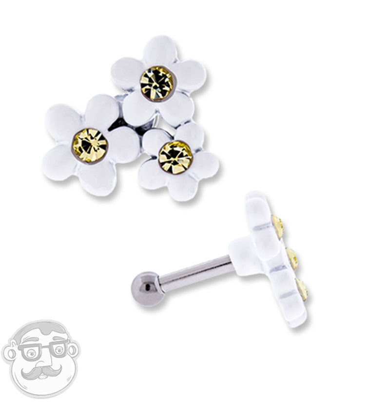 16G Triple White Flower Tragus / Cartilage Barbell