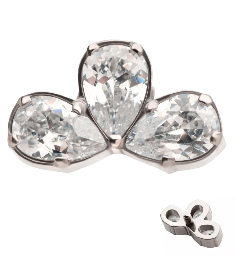 Triple Petal Clear CZ Internally Threaded Titanium Top