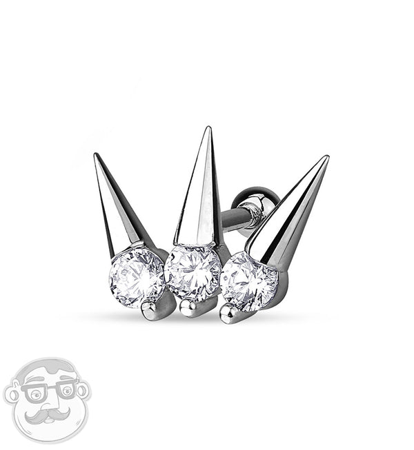 Triple Spike CZ Tragus / Cartilage Barbell