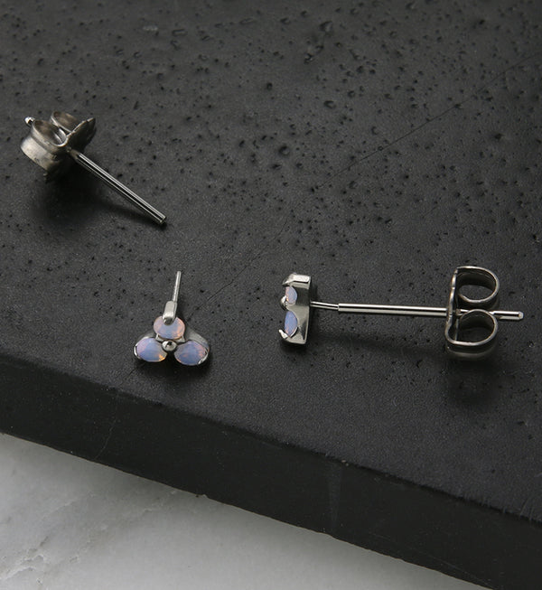 Triple White Opalite Titanium Threadless Earrings