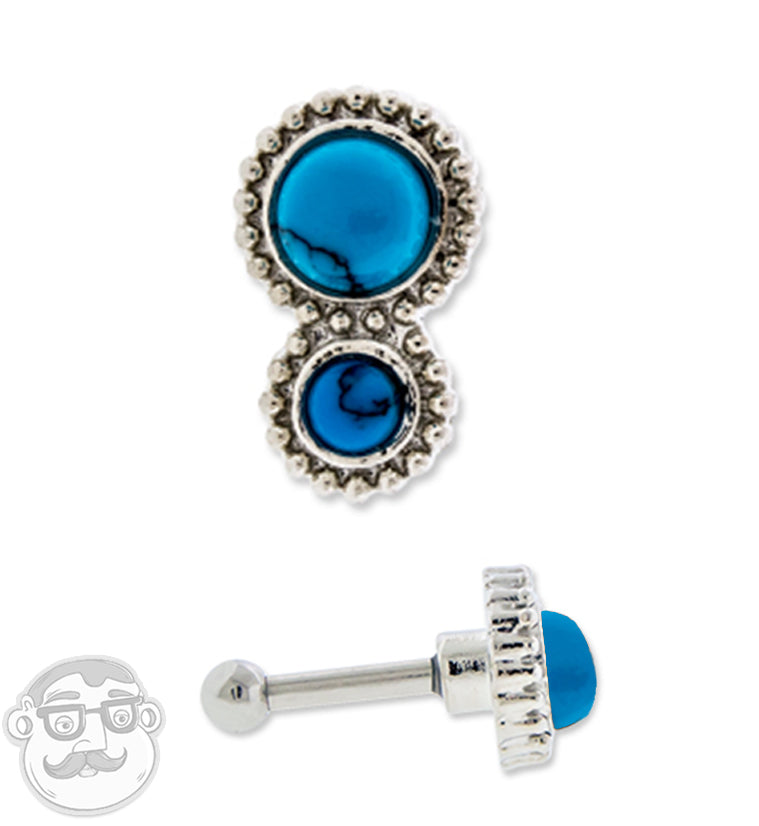 16G Turquoise Howlite Stone Double Cabochon Tragus / Cartilage Barbell