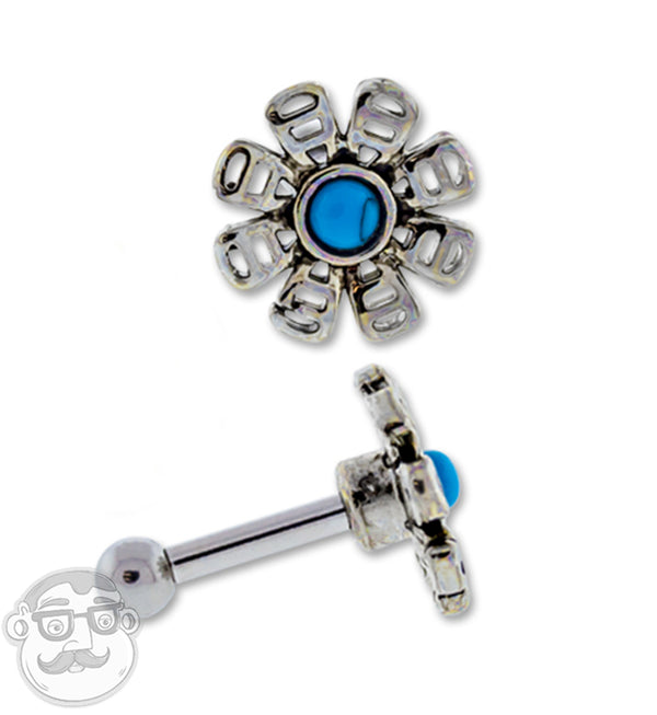 16G Flower Turquoise Center Tragus / Cartilage Barbell