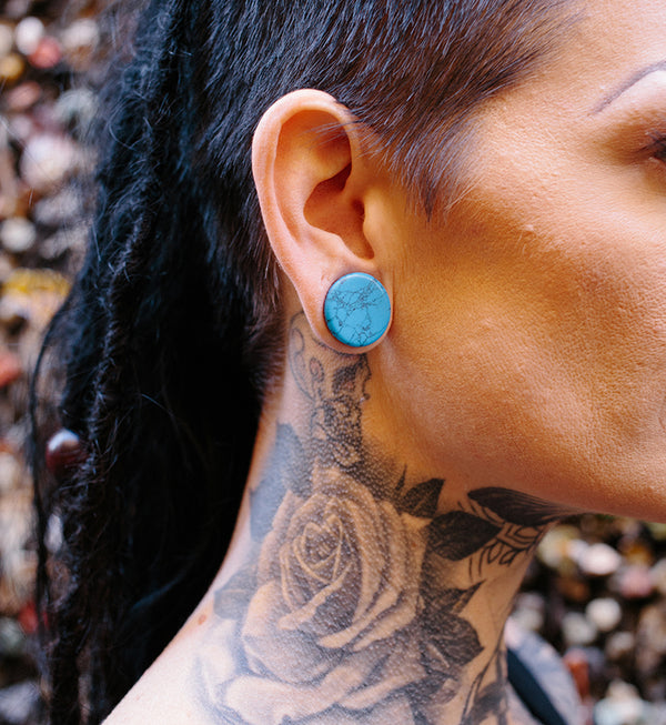 Turquoise Howlite Stone Double Flare Plugs