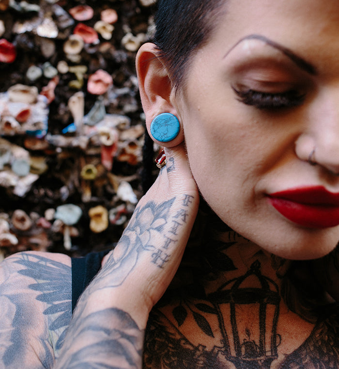 Turquoise Stone Double Flare Plugs 8G 2 Inches UrbanBodyJewelry