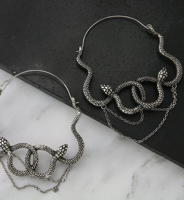 Twisted Snake Dangle Chain Plug Hoops