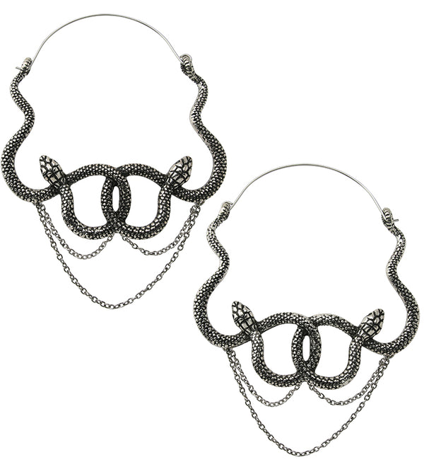 Twisted Snake Dangle Chain Plug Hoops