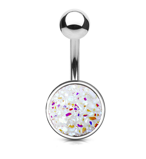 White Druzy Shield Belly Button Ring