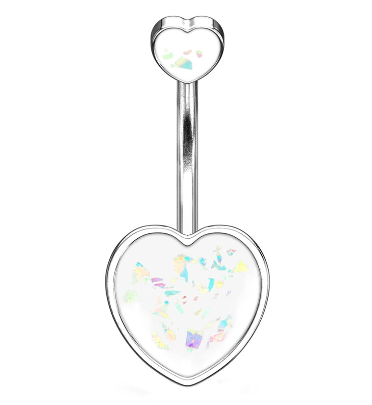 White Glitter Solid Heart Belly Rings