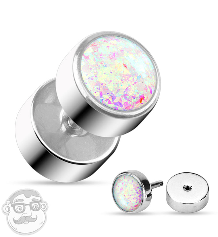 16G White Opal Steel Fake Plugs / Gauges | UrbanBodyJewelry.com