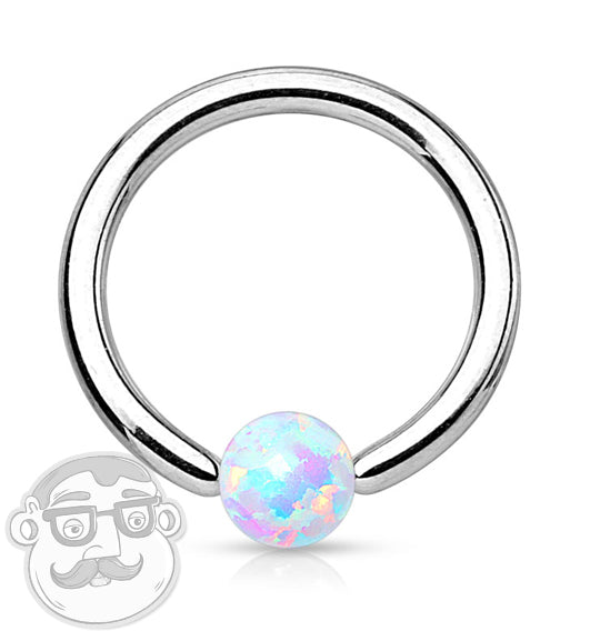 16G White Opalite Stainless Steel Captive Ring | UrbanBodyJewelry.com